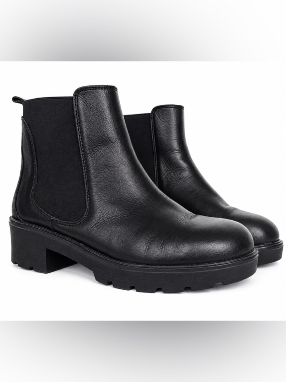 Enzo Tesoti Black Leather Chelsea Lug Boots Size 40 Eur 9-9.5 US